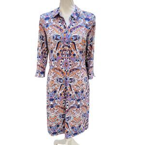Talbots Women's Half Button Placket Shirt Dress Size Petite Small Royal Paisley